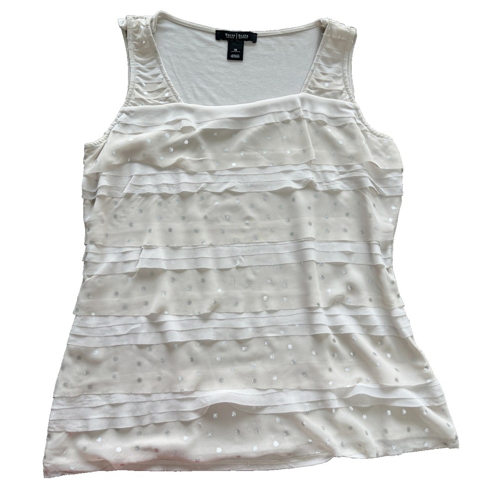 White House Black Market Sleeveless Ruffle Tank Top Beige Size Medium H30